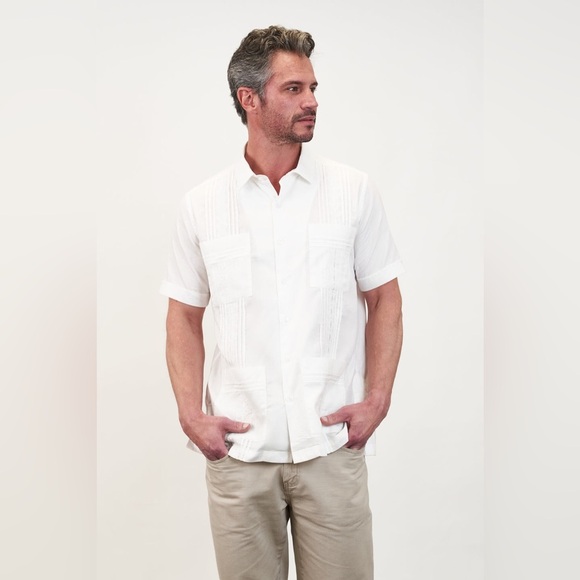 San Cristobal Short Sleeve‎ 4-Pocket Havana Classic Guayabera Small White Casual - Picture 10 of 12